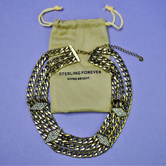 NWOT Sterling Forever Antique Gold Chain Statement Necklace - Picture 6 of 6